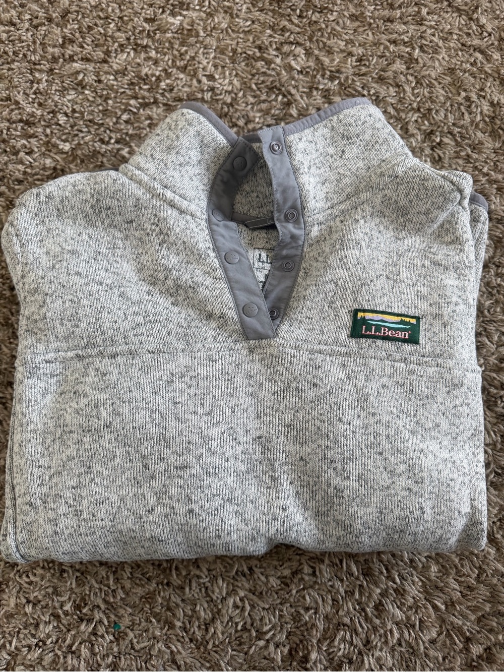 L.L. Bean Gray Heather Snap-Placket Crewneck Sweater